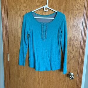 Eddie Bauer Teal Long Sleeve Scoop Neck Henley
